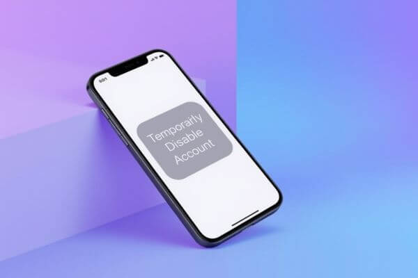 Celular exibindo aplicativo Instagram com botão cinza “Desativar conta temporariamente”, mostrando passo a passo seguro para pausar a conta