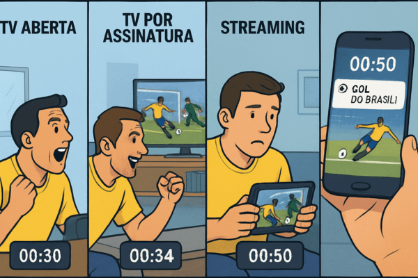 Delay no futebol: diferença de tempo entre transmissões por TV aberta, TV por assinatura, streaming e celular.
