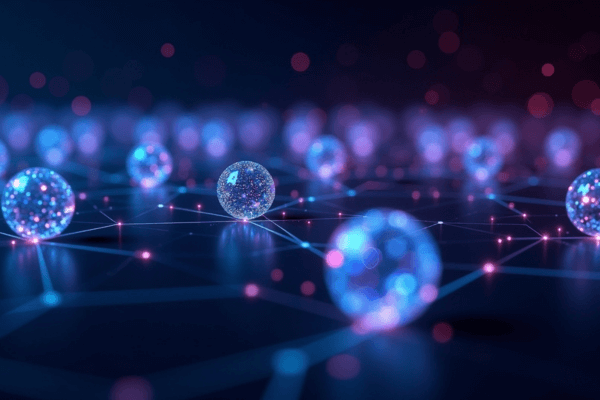 Ilustração de qubits em superposição na computação quântica.